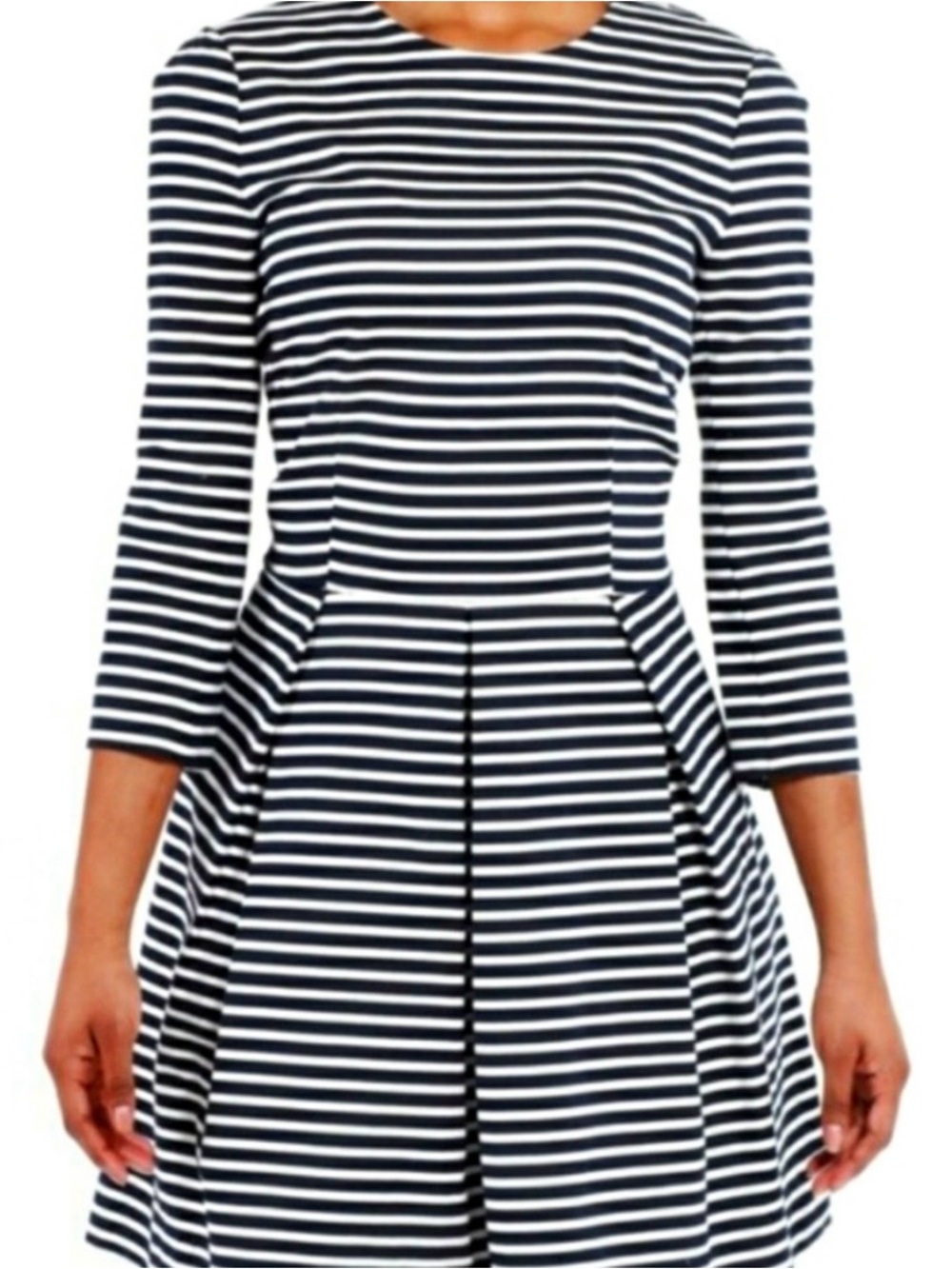 Gap Navy and White Striped 3/4 Sleeve Fit-and-Flare Dress with pockets